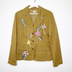 J JILL Embroidered Floral Blazer 